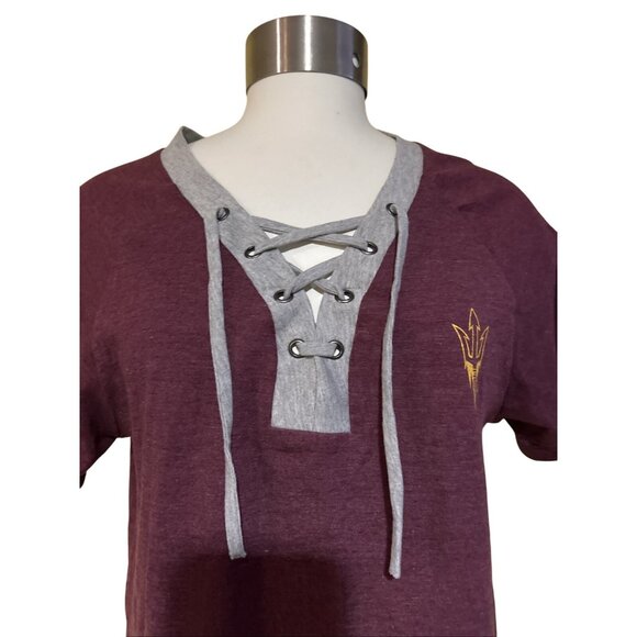 Arizona State ASU Sun Devils Colosseum Maroon Lace Up V-Neck T-Shirt Women's M - Picture 2 of 7